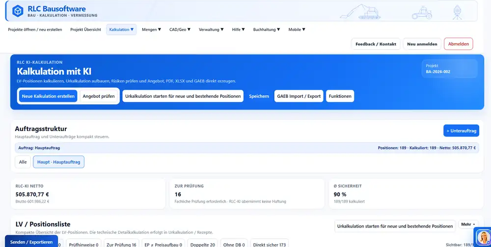RLC Bausoftware Kalkulation und KI